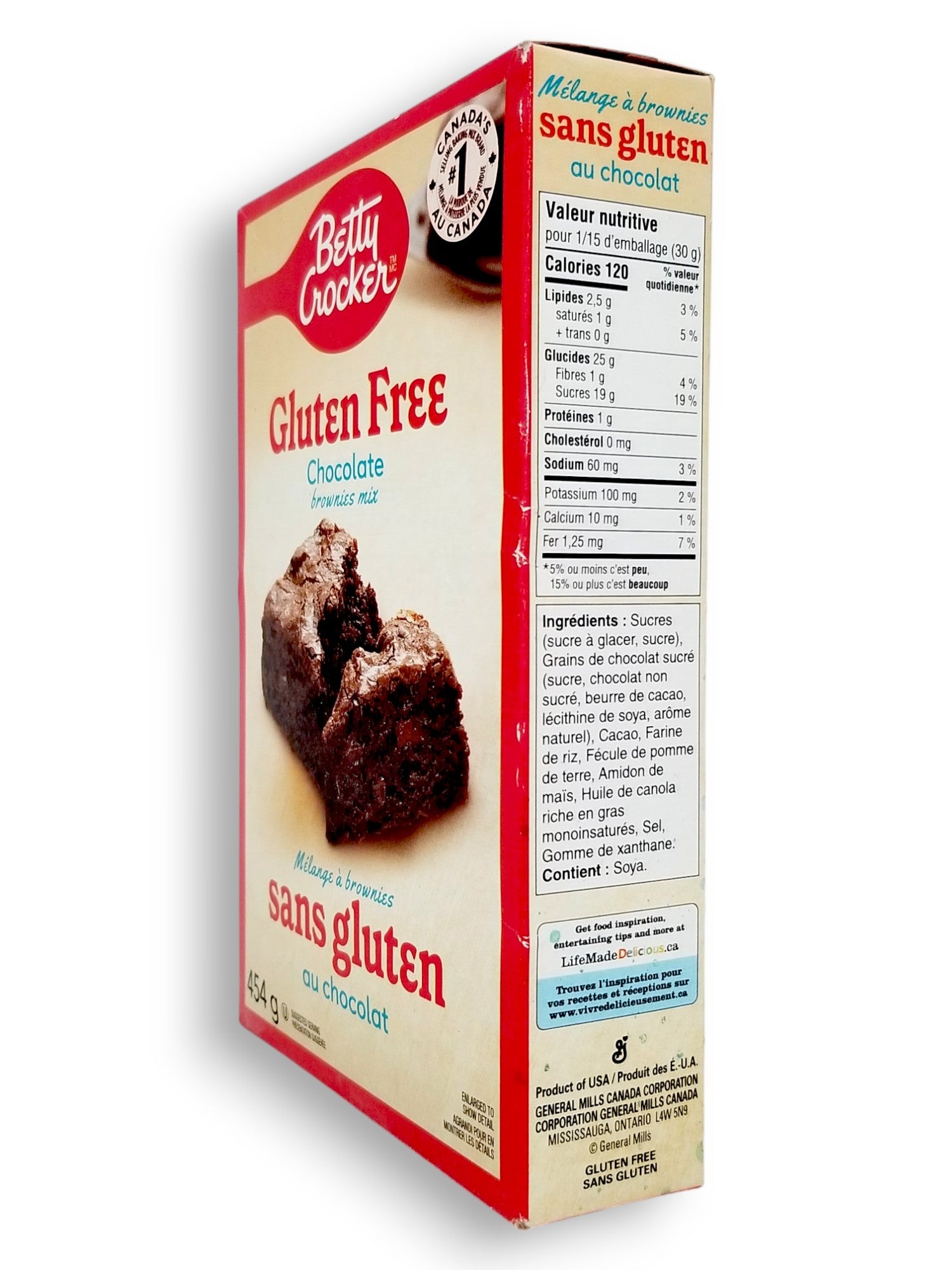 Betty Crocker Chocolate Gluten Free Brownie Mix, 454g/16 oz. Left Side Of Box